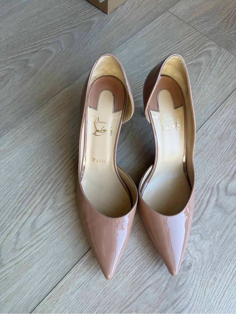 Christian Louboutin Nude Patent Pointed-Toe Pumps